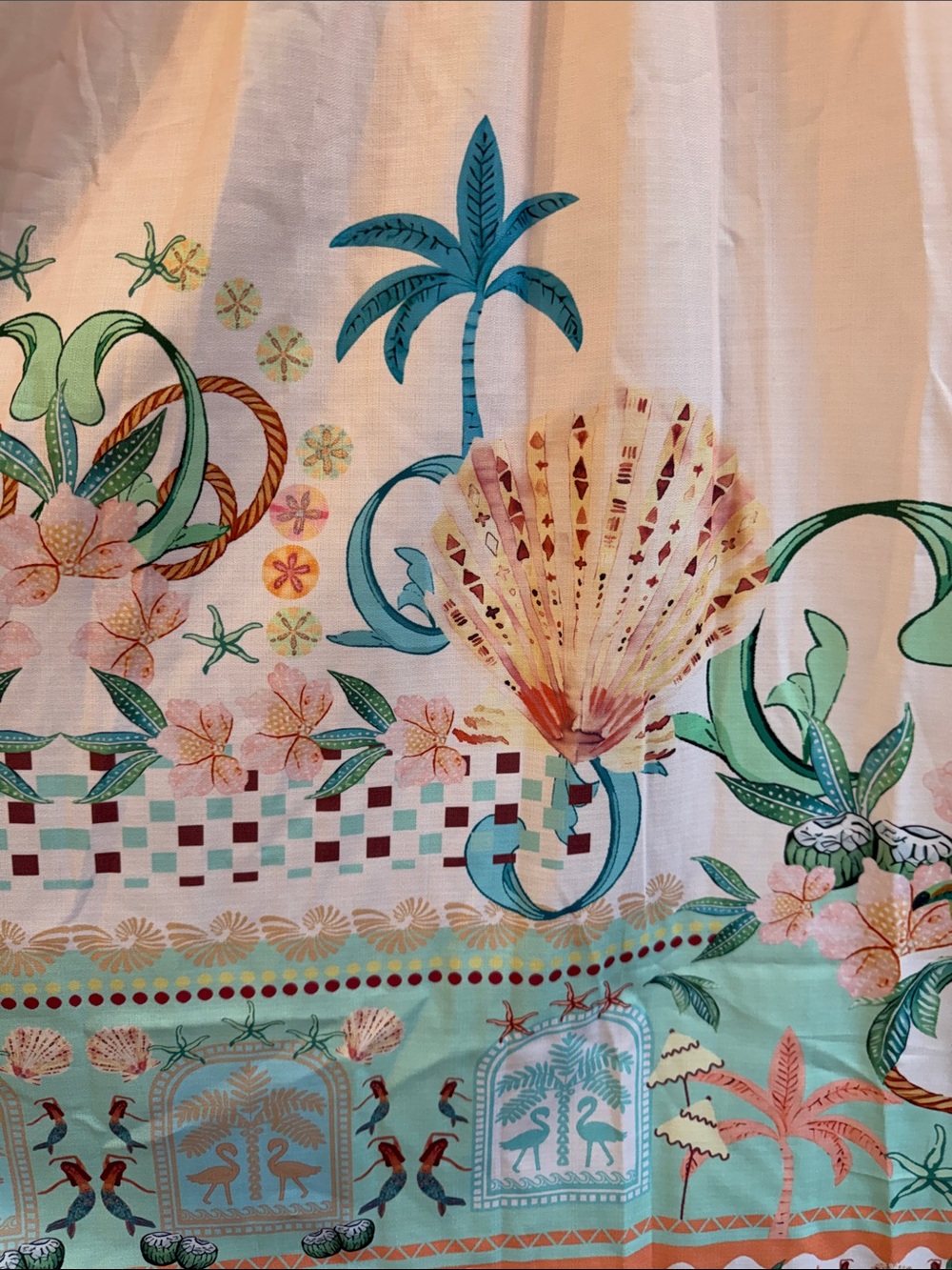 Peach Midi Dress with Mint and Coral Border - Picture 3 of 7